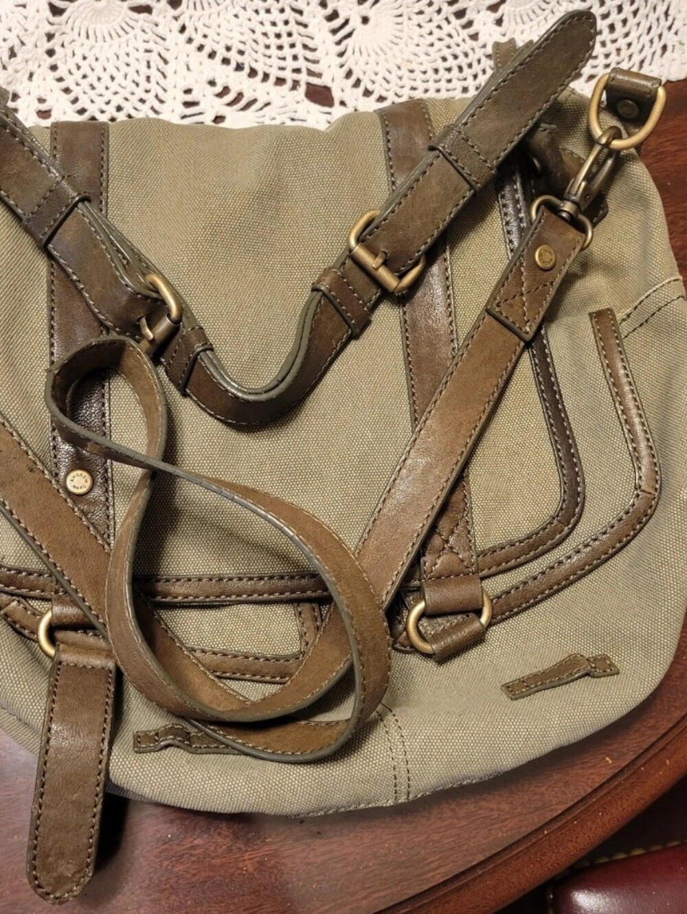 Andrew Marc Large Canvas & Leather Satchel Bag